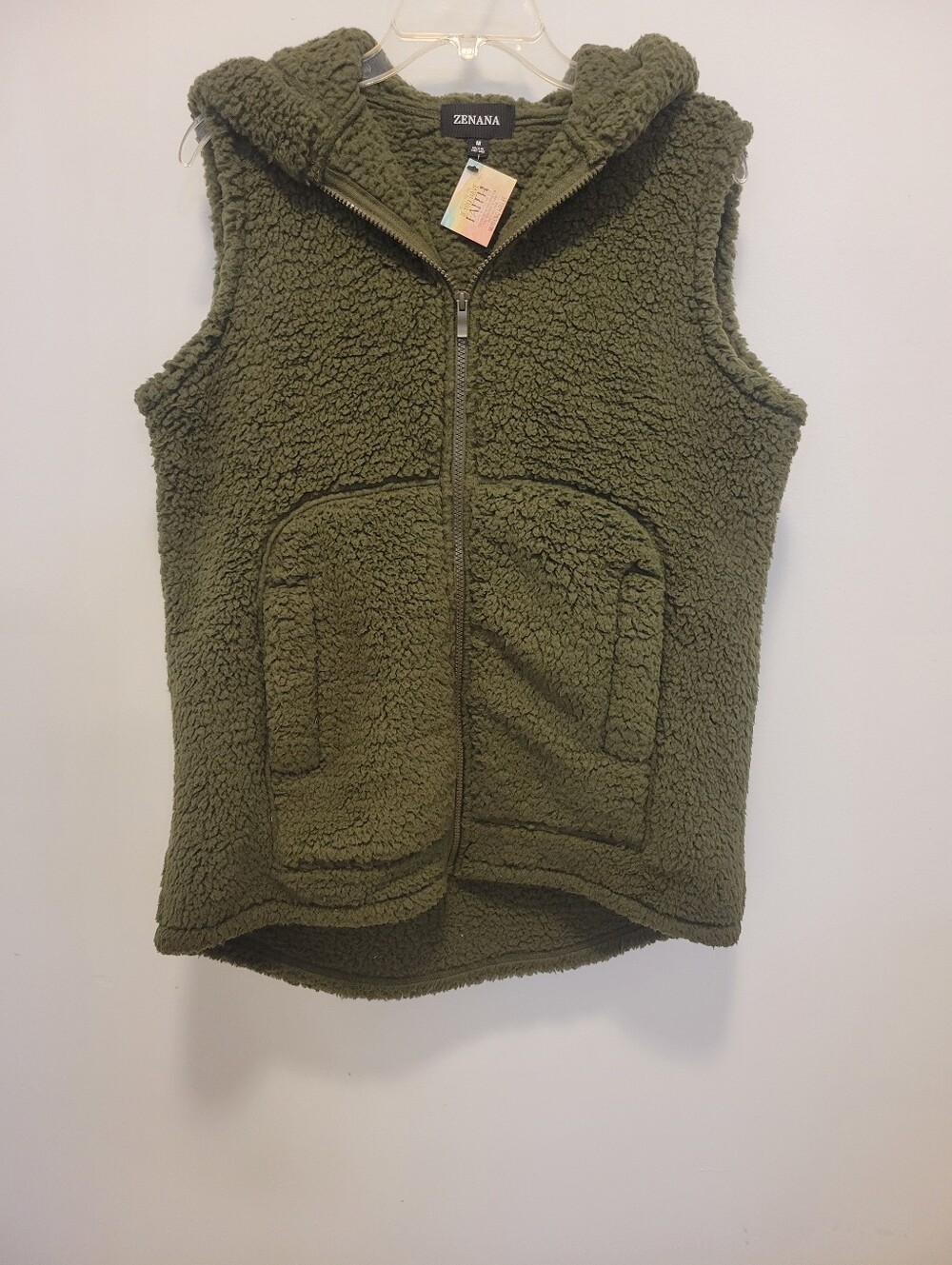 ZENANA Dark Green Sherpa Hooded Vest